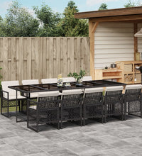 11-tlg. Garten-Essgruppe mit Kissen Schwarz Poly Rattan