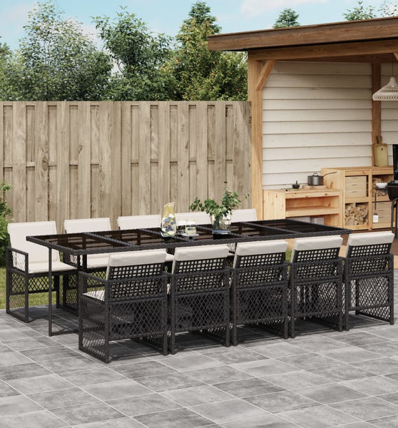 11-tlg. Garten-Essgruppe mit Kissen Schwarz Poly Rattan
