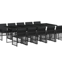 11-tlg. Garten-Essgruppe mit Kissen Schwarz Poly Rattan