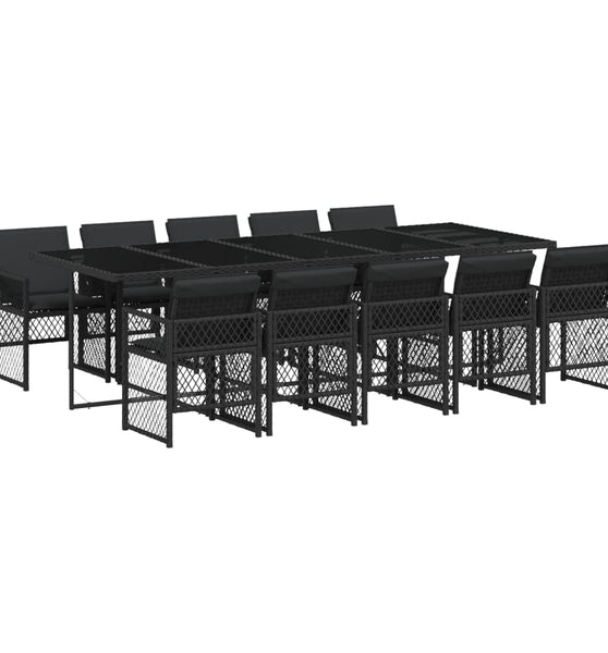11-tlg. Garten-Essgruppe mit Kissen Schwarz Poly Rattan