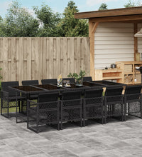 11-tlg. Garten-Essgruppe mit Kissen Schwarz Poly Rattan