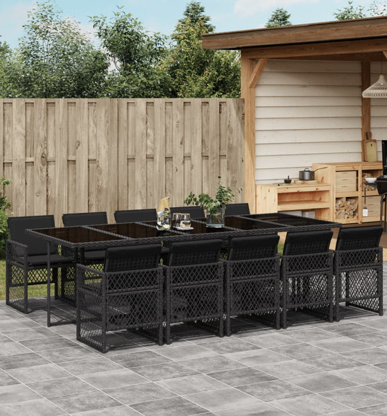 11-tlg. Garten-Essgruppe mit Kissen Schwarz Poly Rattan