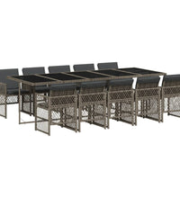 11-tlg. Garten-Essgruppe mit Kissen Grau Poly Rattan