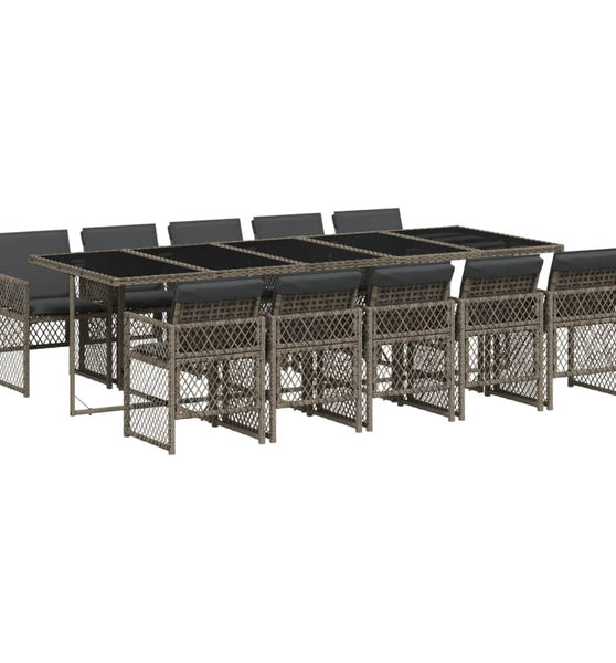 11-tlg. Garten-Essgruppe mit Kissen Grau Poly Rattan