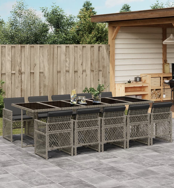 11-tlg. Garten-Essgruppe mit Kissen Grau Poly Rattan