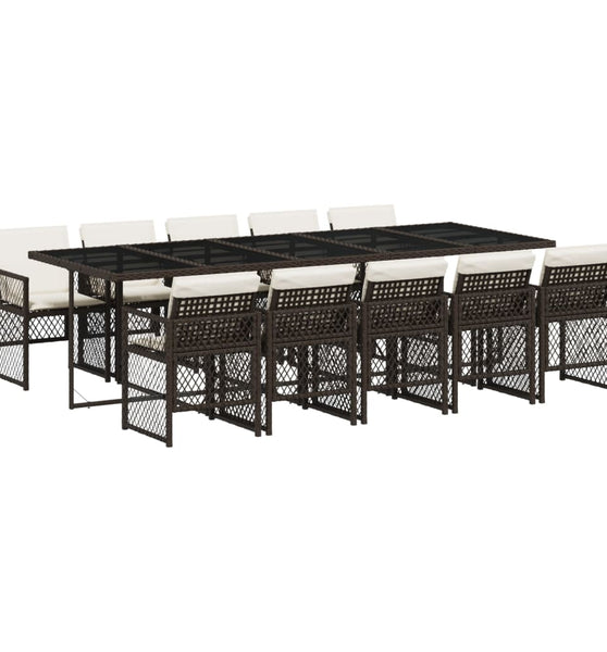11-tlg. Garten-Essgruppe mit Kissen Braun Poly Rattan