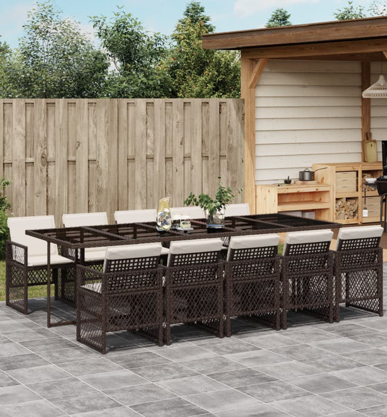 11-tlg. Garten-Essgruppe mit Kissen Braun Poly Rattan