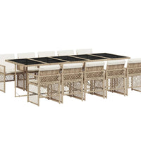 11-tlg. Garten-Essgruppe mit Kissen Beige Poly Rattan