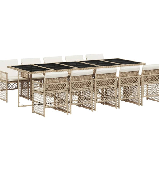 11-tlg. Garten-Essgruppe mit Kissen Beige Poly Rattan