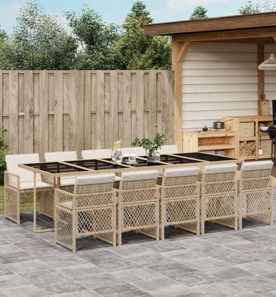 11-tlg. Garten-Essgruppe mit Kissen Beige Poly Rattan