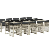 11-tlg. Garten-Essgruppe mit Kissen Hellgrau Poly Rattan