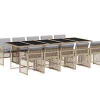 11-tlg. Garten-Essgruppe mit Kissen Beige Poly Rattan