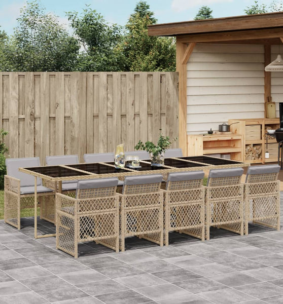 11-tlg. Garten-Essgruppe mit Kissen Beige Poly Rattan