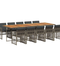 11-tlg. Garten-Essgruppe mit Kissen Grau Poly Rattan