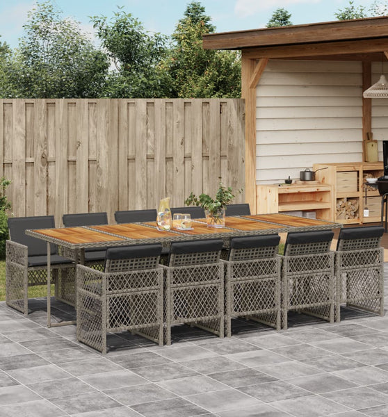 11-tlg. Garten-Essgruppe mit Kissen Grau Poly Rattan