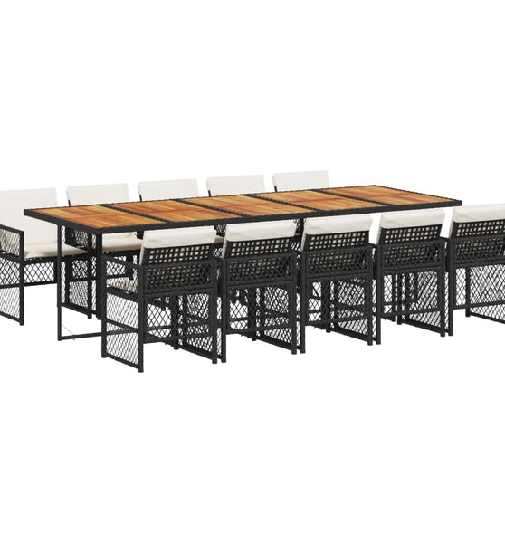 11-tlg. Garten-Essgruppe mit Kissen Schwarz Poly Rattan