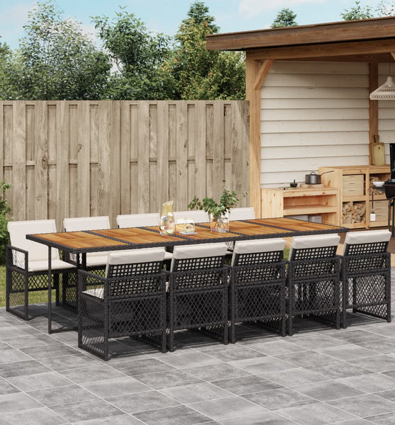 11-tlg. Garten-Essgruppe mit Kissen Schwarz Poly Rattan
