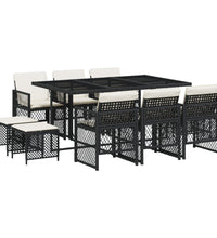 11-tlg. Garten-Essgruppe mit Kissen Schwarz Poly Rattan