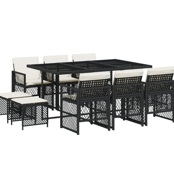 11-tlg. Garten-Essgruppe mit Kissen Schwarz Poly Rattan