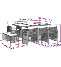 11-tlg. Garten-Essgruppe mit Kissen Schwarz Poly Rattan