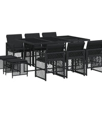 11-tlg. Garten-Essgruppe mit Kissen Schwarz Poly Rattan
