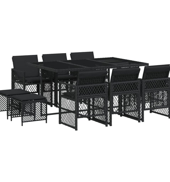11-tlg. Garten-Essgruppe mit Kissen Schwarz Poly Rattan