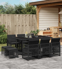 11-tlg. Garten-Essgruppe mit Kissen Schwarz Poly Rattan