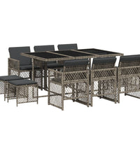 11-tlg. Garten-Essgruppe mit Kissen Grau Poly Rattan