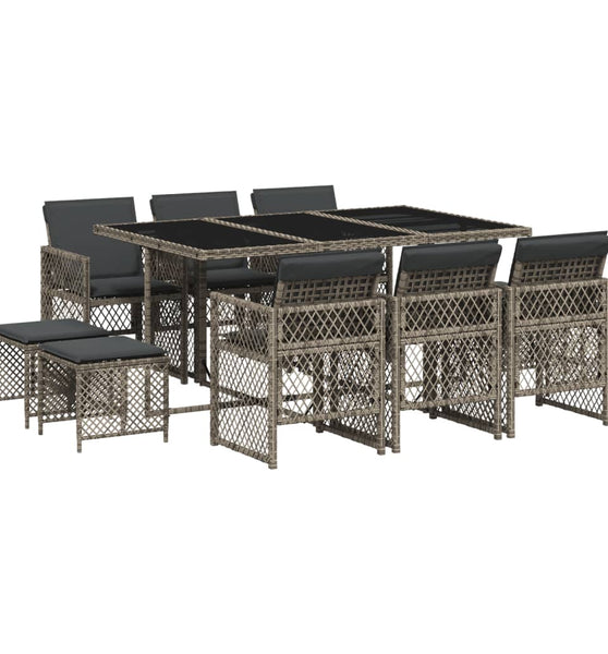 11-tlg. Garten-Essgruppe mit Kissen Grau Poly Rattan