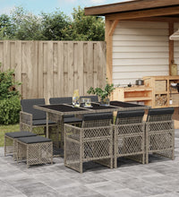 11-tlg. Garten-Essgruppe mit Kissen Grau Poly Rattan