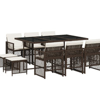 11-tlg. Garten-Essgruppe mit Kissen Braun Poly Rattan
