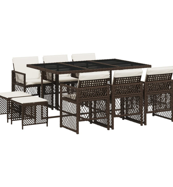 11-tlg. Garten-Essgruppe mit Kissen Braun Poly Rattan