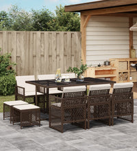 11-tlg. Garten-Essgruppe mit Kissen Braun Poly Rattan
