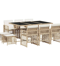 11-tlg. Garten-Essgruppe mit Kissen Beige Poly Rattan