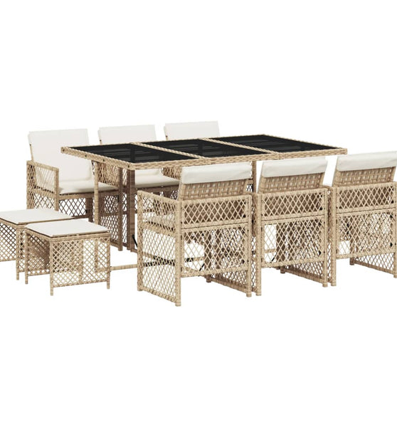 11-tlg. Garten-Essgruppe mit Kissen Beige Poly Rattan