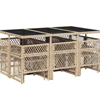 11-tlg. Garten-Essgruppe mit Kissen Beige Poly Rattan