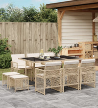 11-tlg. Garten-Essgruppe mit Kissen Beige Poly Rattan