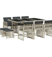11-tlg. Garten-Essgruppe mit Kissen Hellgrau Poly Rattan