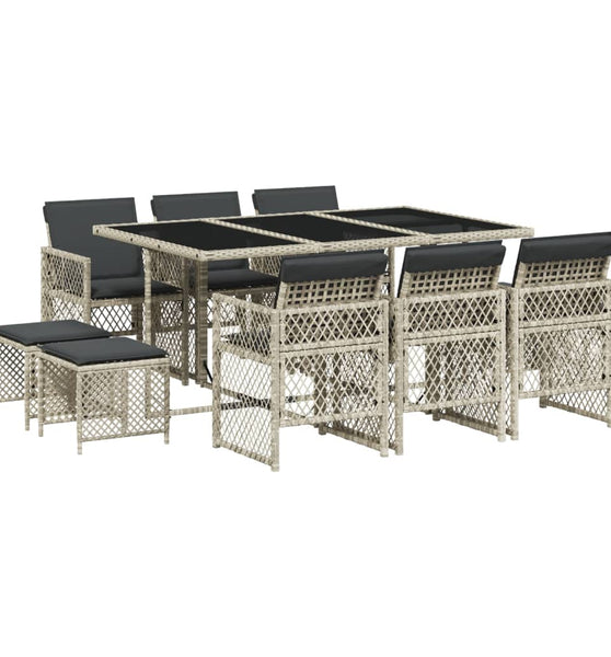 11-tlg. Garten-Essgruppe mit Kissen Hellgrau Poly Rattan