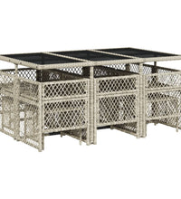 11-tlg. Garten-Essgruppe mit Kissen Hellgrau Poly Rattan