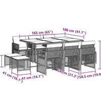 11-tlg. Garten-Essgruppe mit Kissen Hellgrau Poly Rattan