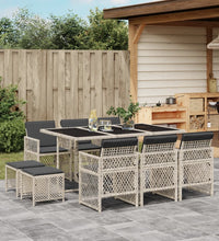 11-tlg. Garten-Essgruppe mit Kissen Hellgrau Poly Rattan