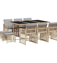 11-tlg. Garten-Essgruppe mit Kissen Beige Poly Rattan