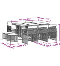 11-tlg. Garten-Essgruppe mit Kissen Beige Poly Rattan