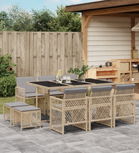 11-tlg. Garten-Essgruppe mit Kissen Beige Poly Rattan