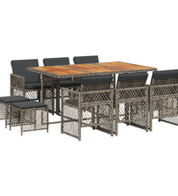 11-tlg. Garten-Essgruppe mit Kissen Grau Poly Rattan