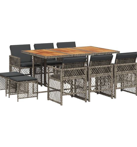 11-tlg. Garten-Essgruppe mit Kissen Grau Poly Rattan