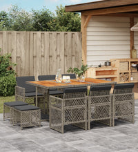 11-tlg. Garten-Essgruppe mit Kissen Grau Poly Rattan