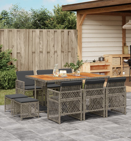 11-tlg. Garten-Essgruppe mit Kissen Grau Poly Rattan