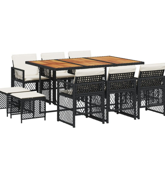 11-tlg. Garten-Essgruppe mit Kissen Schwarz Poly Rattan